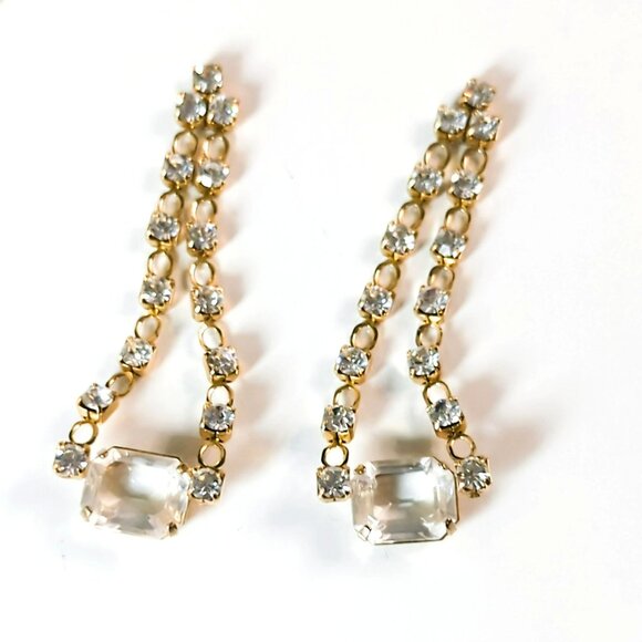 Vintage 14k Gold Filled Necklace & Earrings Set With Clear Faceted Stones - Picture 4 of 9